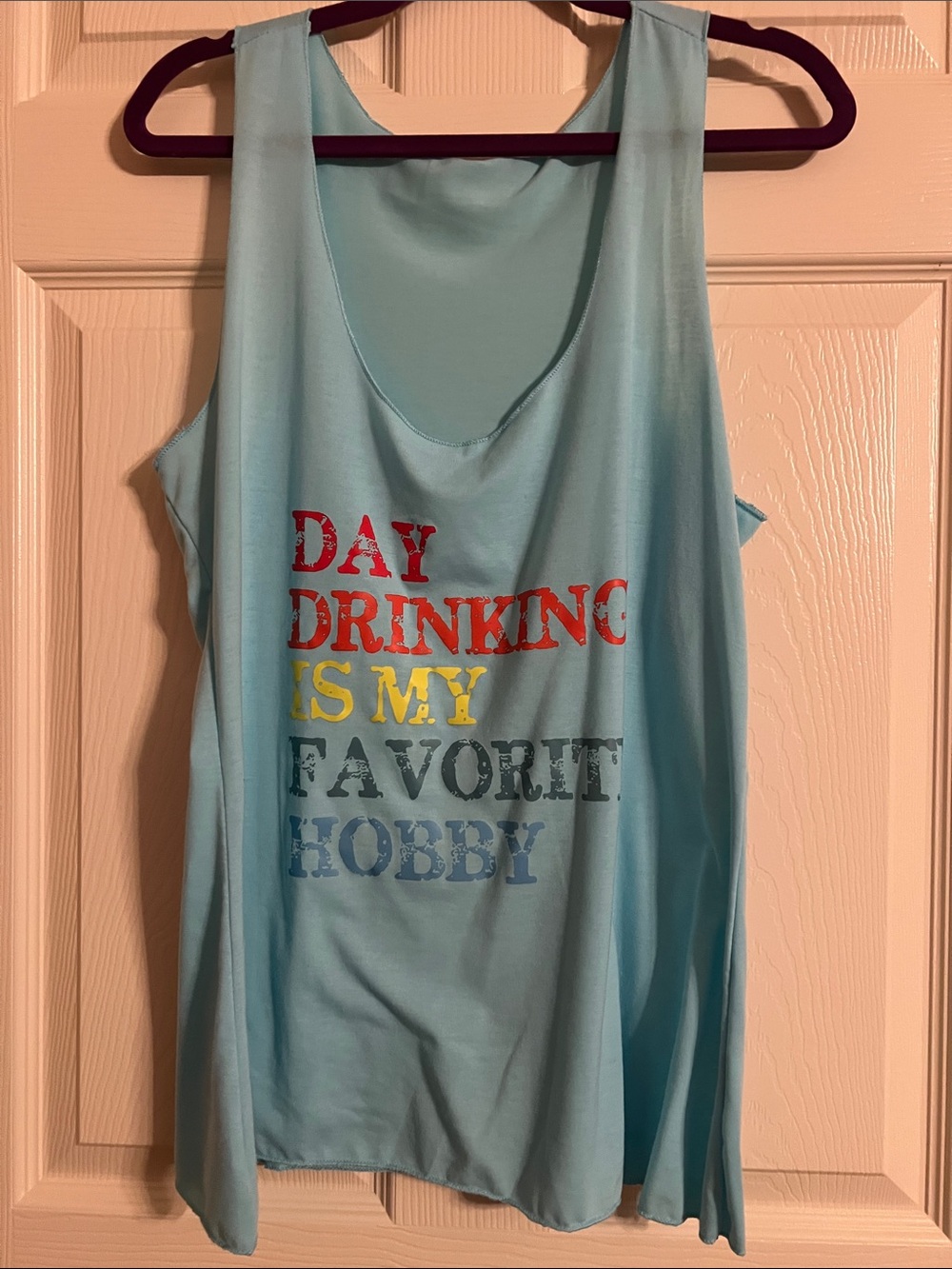 SHEIN Light Blue Graphic Tank Top - "Day Drinking Is My Favorite Hobby"